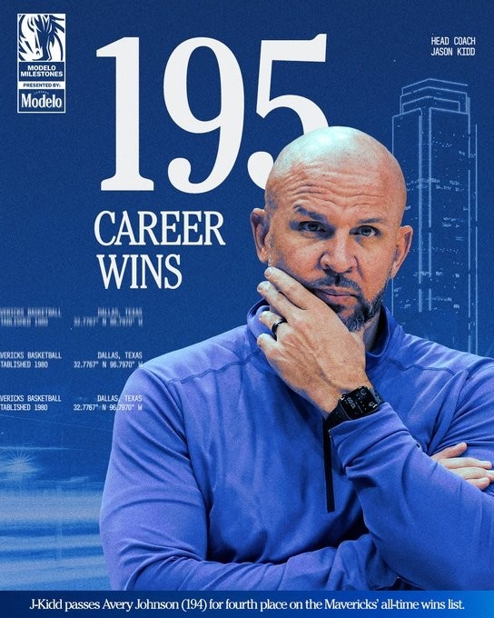 球天下体育直播-里程碑！基德独行侠生涯第195场胜利 超艾弗里·约翰逊升至第4位